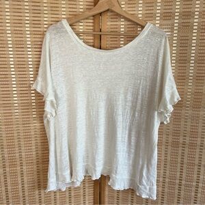 Anthropologie Eri & Ali Oversized 100% Linen Soft White Ruffle Top